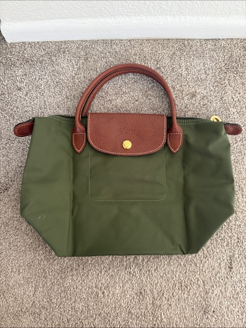 Olive Green Longchamp Le Pliage Original Small Top-Handle Bag